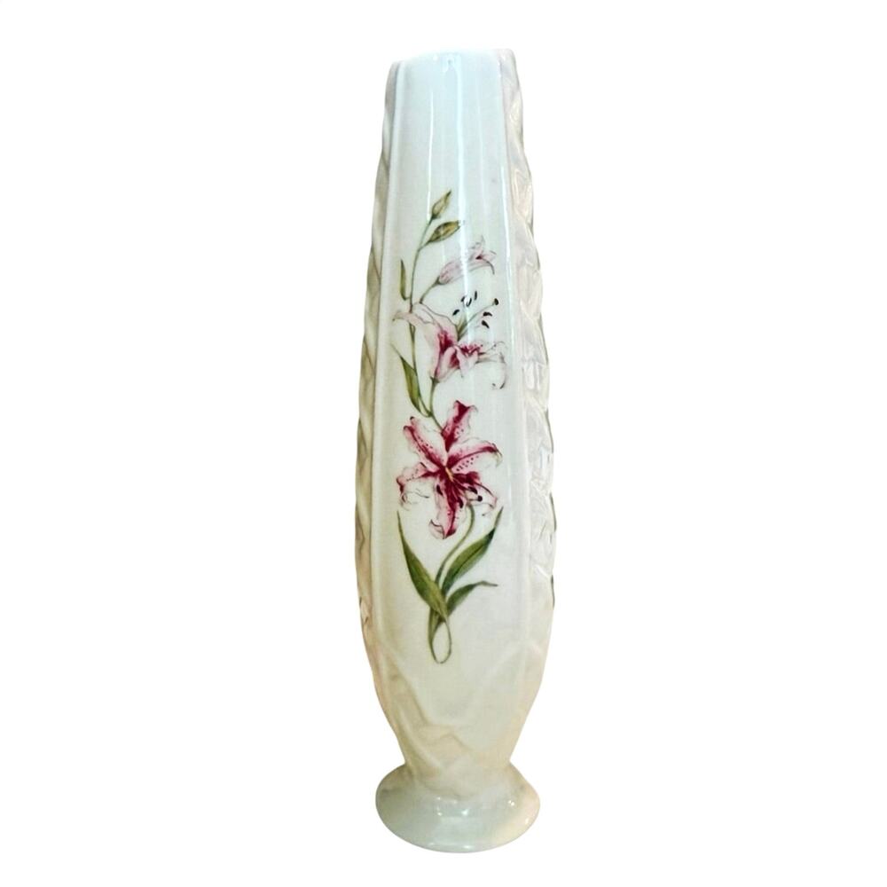 Belleek Ireland Bud Vase • Lily Floral • Porcelain • 6.5”